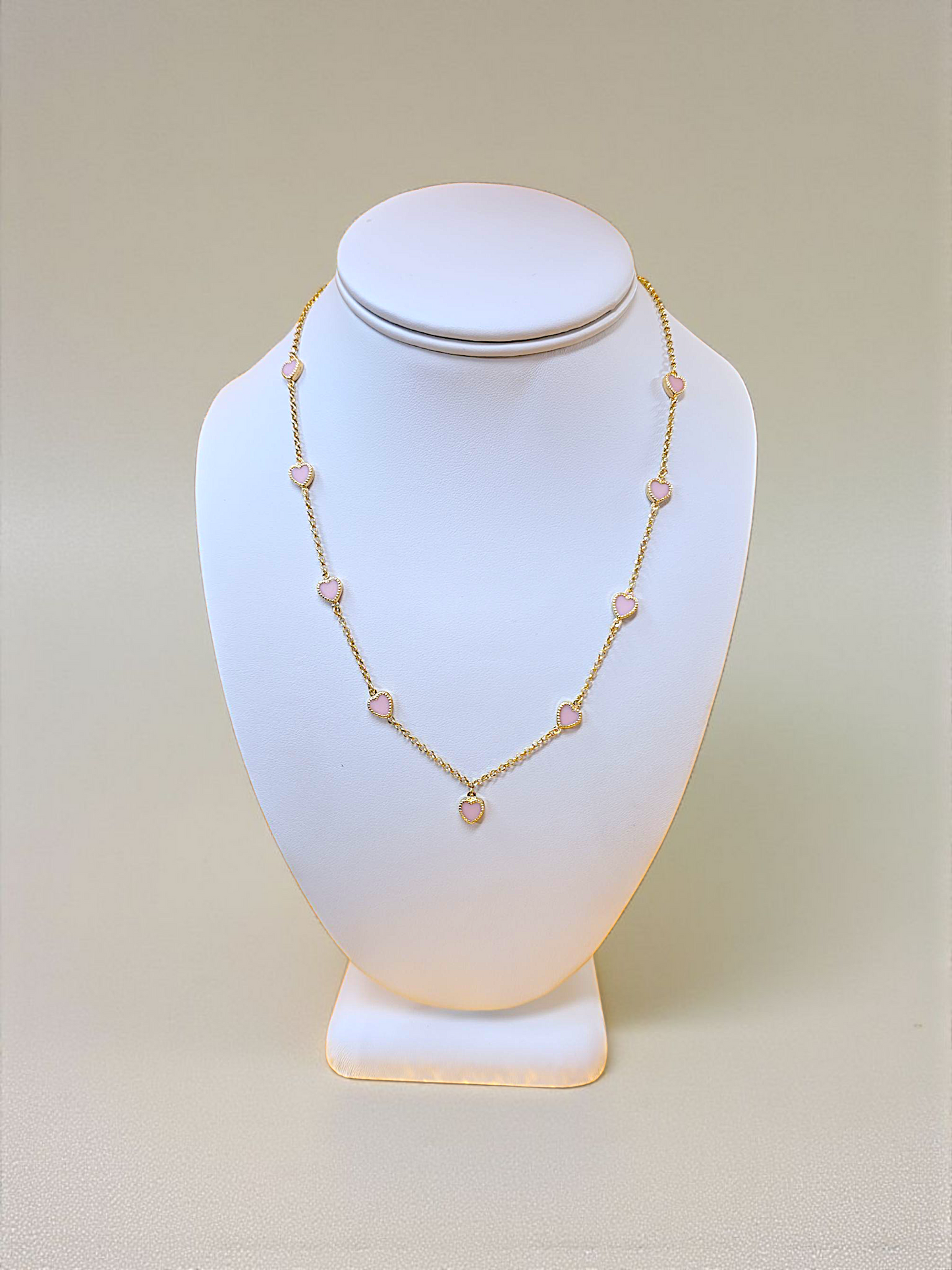 Necklace 14k with pink hearts